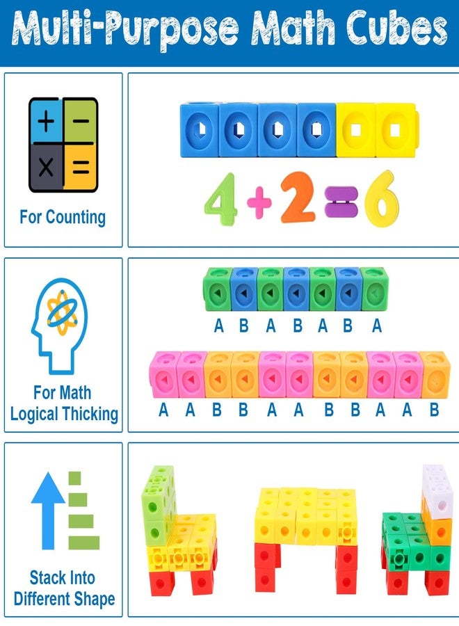 Poen 800 Pcs Linking Cubes for Math Counting Blocks Colorful Manipulatives Cubes Toy Connecting Blocks Education Learning Math Construction Toy for Kids Ages 4-8 Stem Activity - Image 2