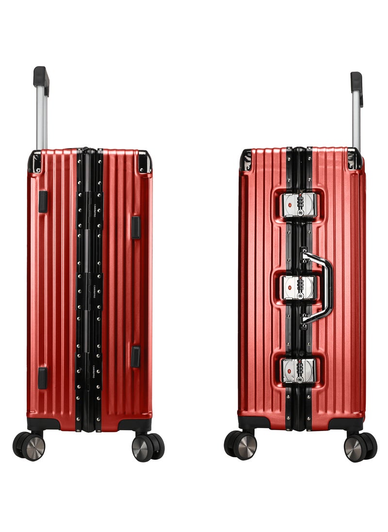 CABINPRO Lightweight Aluminum Frame Fashion Luggage Trolley Polycarbonate Hard Case Large Checked Luggage Suitcase with 4 Quite 360 Degree Double Spinner Wheels CP001 Maroon  - Image 3
