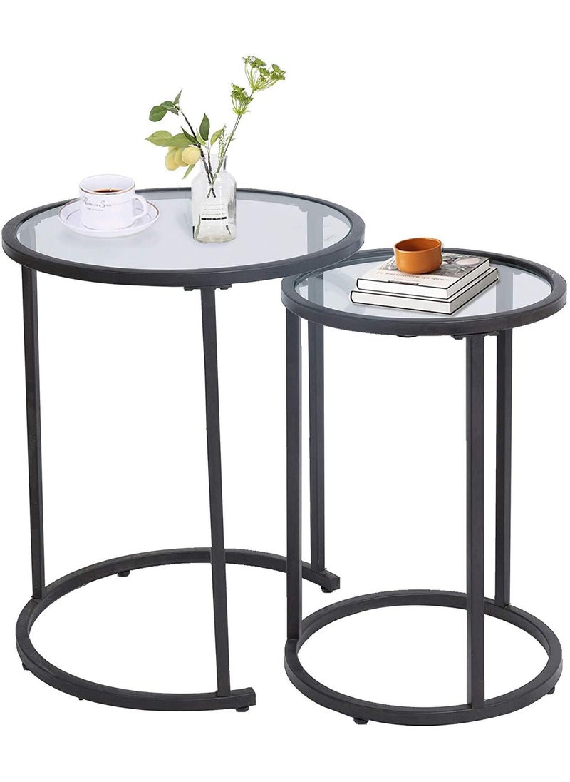 Generic Indian Decor 45533 Round Acrylic TOP Nest of Tables Black Small Sofa Side Tables Set of 2 for Living Room Made in India  - Image 1