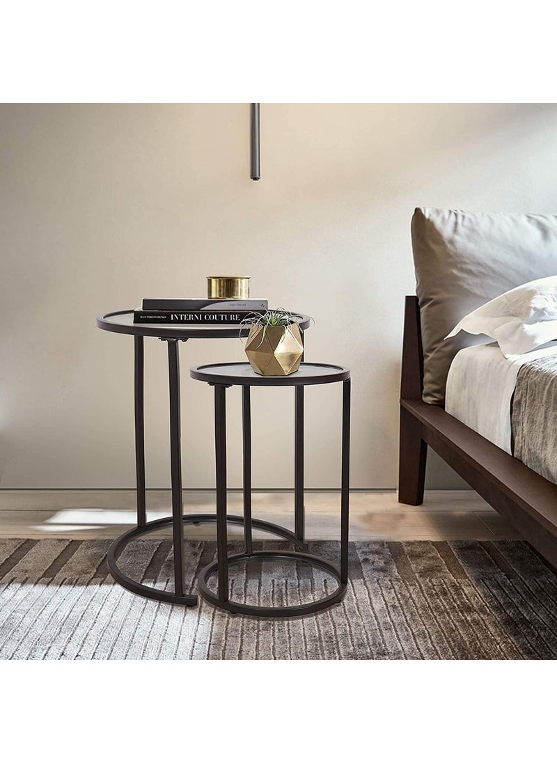 Generic Indian Decor 45533 Round Acrylic TOP Nest of Tables Black Small Sofa Side Tables Set of 2 for Living Room Made in India  - Image 2