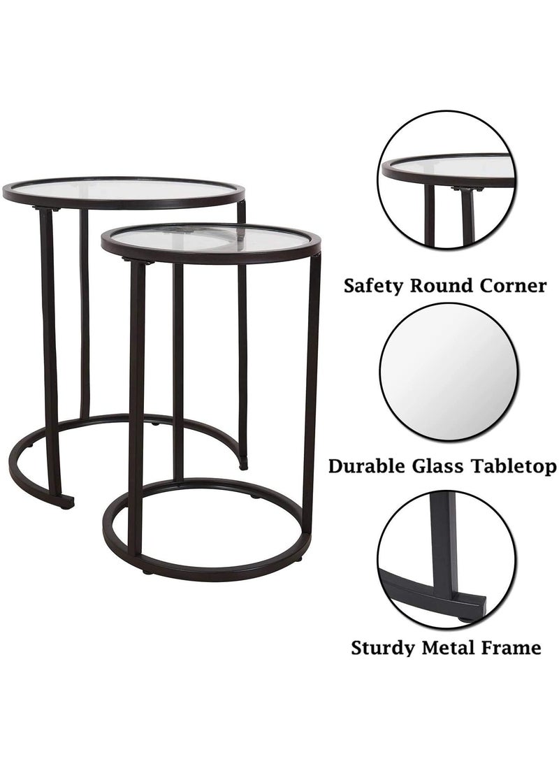 Generic Indian Decor 45533 Round Acrylic TOP Nest of Tables Black Small Sofa Side Tables Set of 2 for Living Room Made in India  - Image 5