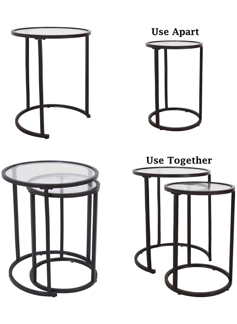 Generic Indian Decor 45533 Round Acrylic TOP Nest of Tables Black Small Sofa Side Tables Set of 2 for Living Room Made in India  - Image 4