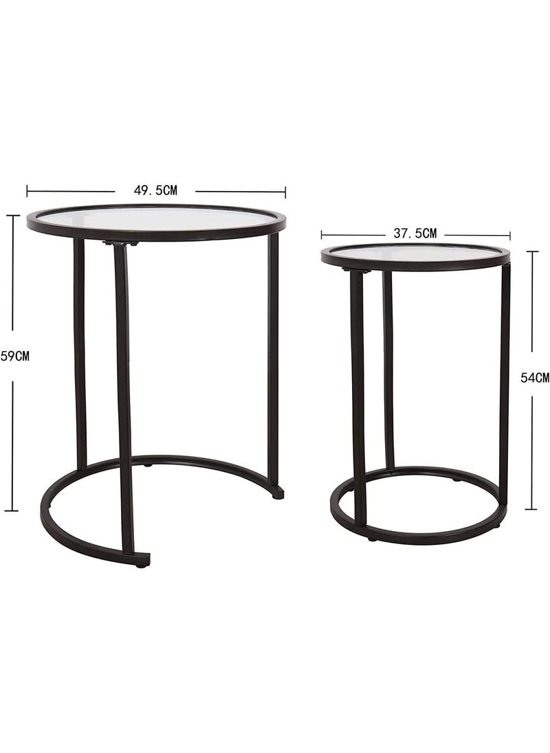 Generic Indian Decor 45533 Round Acrylic TOP Nest of Tables Black Small Sofa Side Tables Set of 2 for Living Room Made in India  - Image 3