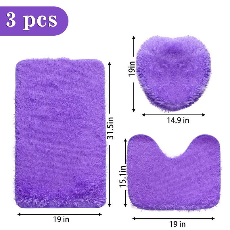 Eanpet Purple Bathroom Rugs Sets 3Piece Bath Mat Solid Bath Rug Floor Mats Washable Shower Rug with U-Shaped Contour Rug Toilet Lid Cover - Image 2