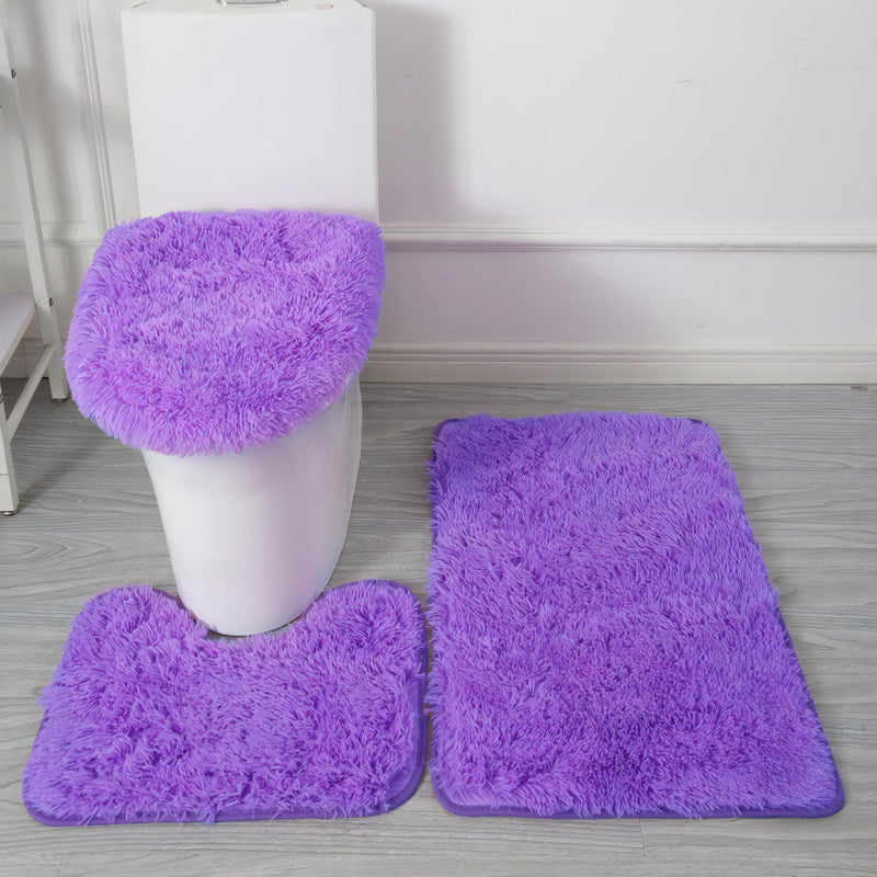 Eanpet Purple Bathroom Rugs Sets 3Piece Bath Mat Solid Bath Rug Floor Mats Washable Shower Rug with U-Shaped Contour Rug Toilet Lid Cover - Image 1