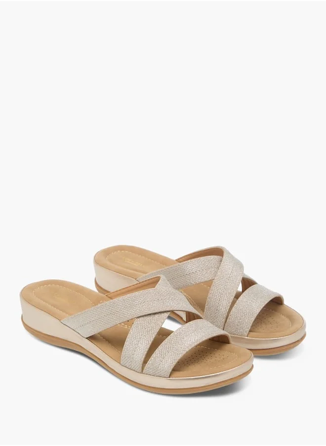 Flora Bella By Shoexpress Womens Textured Slip-On Strappy Sandals