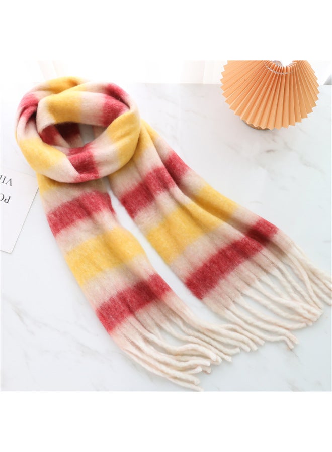 European And American Fashion Women's Scarf Winter Cashmere Circle Yarn Thickened Warm Shawl Rainbow Plaid Sching Tassel