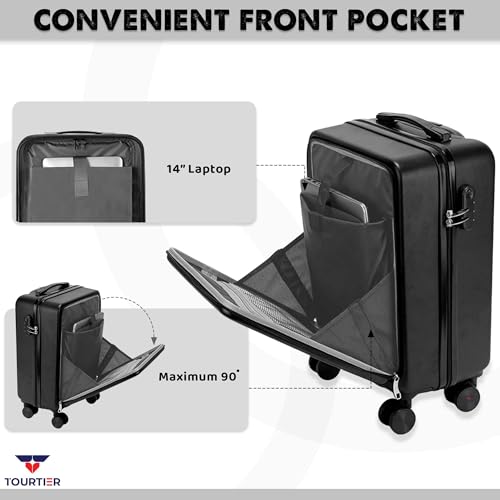 TOURTIER 20 Inch Hardside Front Opening Carry On Universal Wheel Travel Trolley Suitcase (Luggage-2) - Image 5