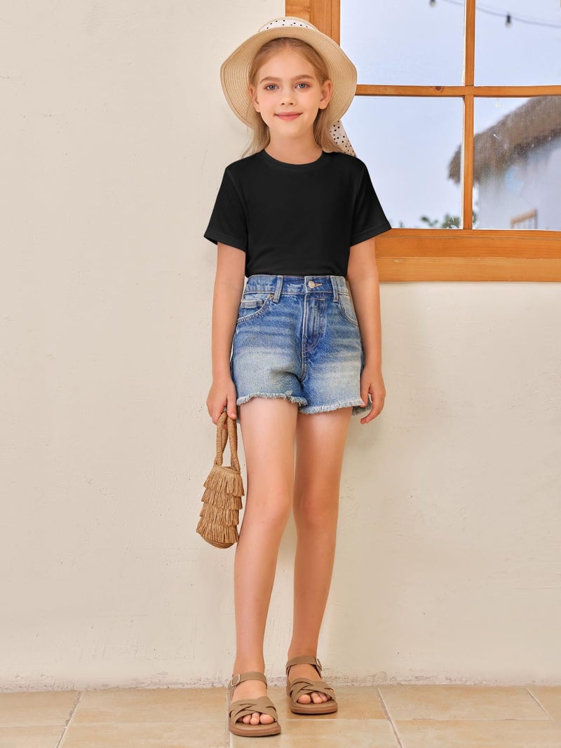 Haloumoning Girls Short Sleeve T Shirts Kids Summer Tops Crewneck Tees 5-14 Years Black - Image 5