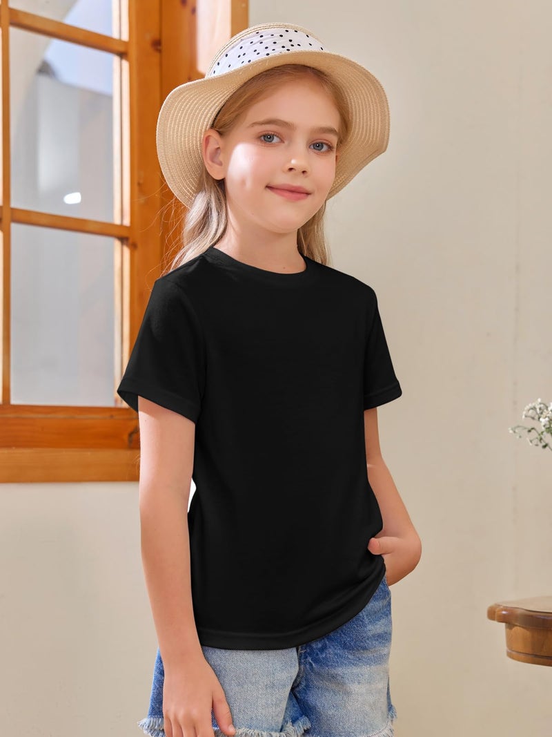 Haloumoning Girls Short Sleeve T Shirts Kids Summer Tops Crewneck Tees 5-14 Years Black - Image 4