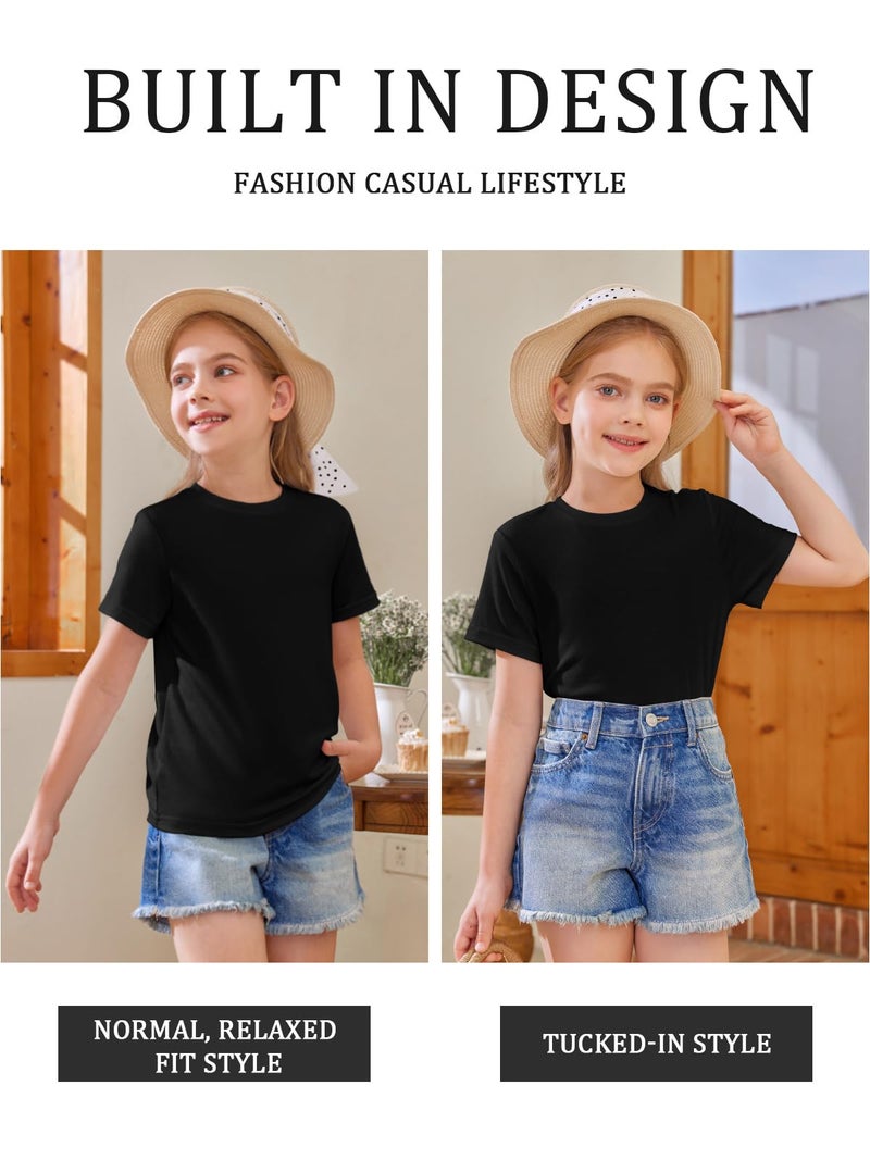 Haloumoning Girls Short Sleeve T Shirts Kids Summer Tops Crewneck Tees 5-14 Years Black - Image 2