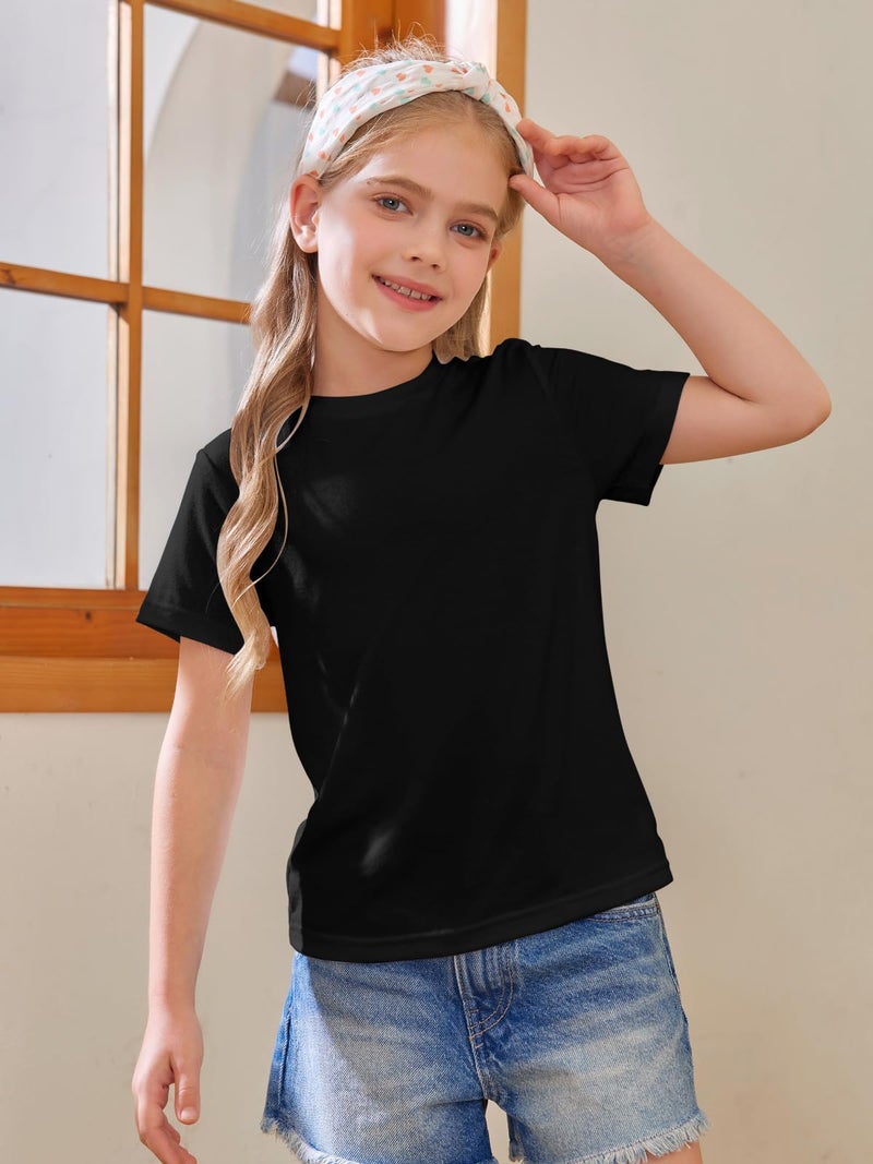 Haloumoning Girls Short Sleeve T Shirts Kids Summer Tops Crewneck Tees 5-14 Years Black - Image 3