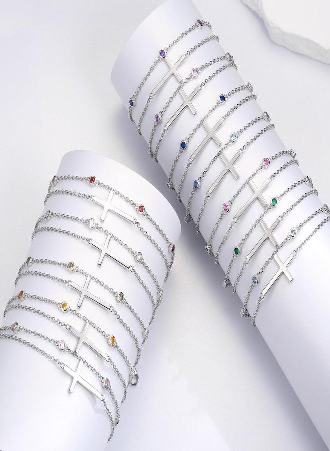 MANBU Sterling Silver Cross Birthstone Bracelet: Women Cross Month Stone Double Layer Chain Bracelet Birthday Gift (10-October) - Image 2