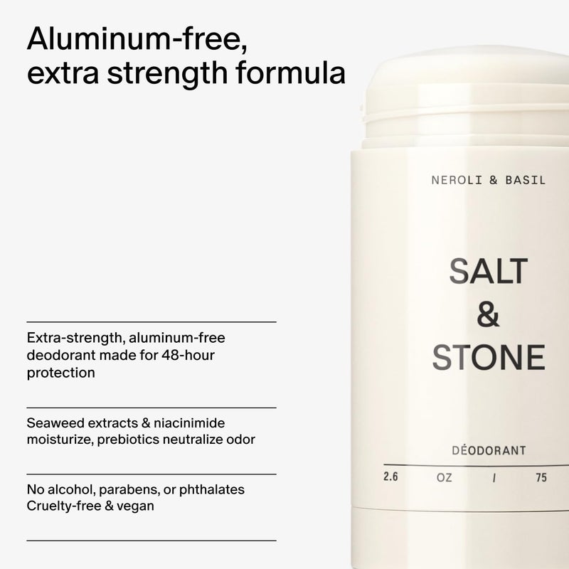 SALT & STONE Aluminum Free Deodorant | Extra Strength 48 Hour Protection for Women & Men | Made with Seaweed Extracts, Niacinamide & Prebiotics (Neroli & Basil) - Image 5
