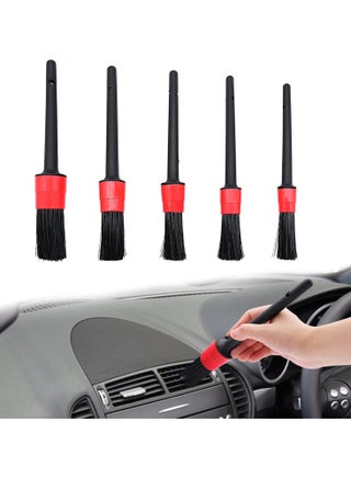 5 Pieces Car Detailing Brush Kit for Cleaning Car Interior Exterior , Vehicles Wheels Leather Engine Dashboard Engine , Interior, Emblems , Air Vents , Car - Black Red