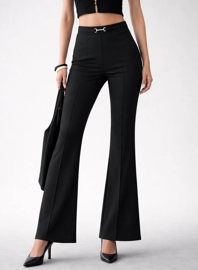 Sassafras Black Front Metal Trim Flare Pants