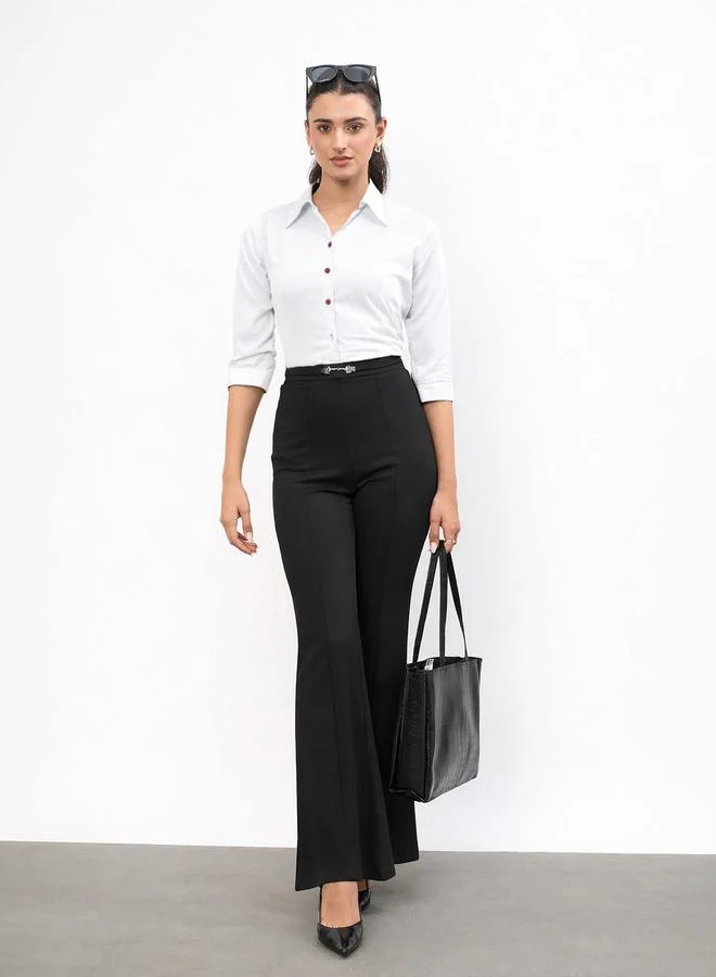 Sassafras Black Front Metal Trim Flare Pants