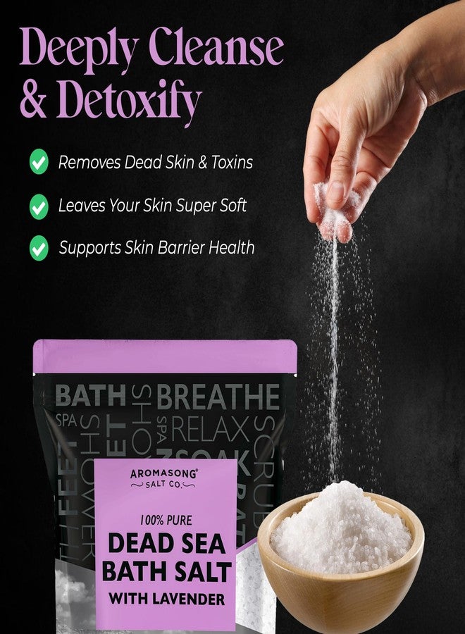 Aromasong Pure Dead Sea Salt for Soaking with 100% Natural Lavender, 5 LB - Spa Bath Salt Fine Grain - Body Wash Scrub - Soak for Women & Men- Bulk Resealable Pack (Packaging May Vary) - Image 2