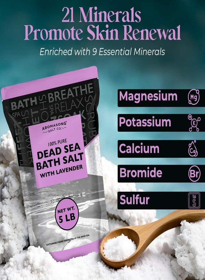 Aromasong Pure Dead Sea Salt for Soaking with 100% Natural Lavender, 5 LB - Spa Bath Salt Fine Grain - Body Wash Scrub - Soak for Women & Men- Bulk Resealable Pack (Packaging May Vary) - Image 3