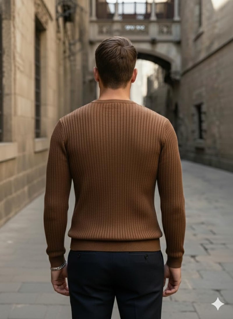 Pivl Men's Winter Round Neck Solid Sweater_Coffee-XL - Image 5