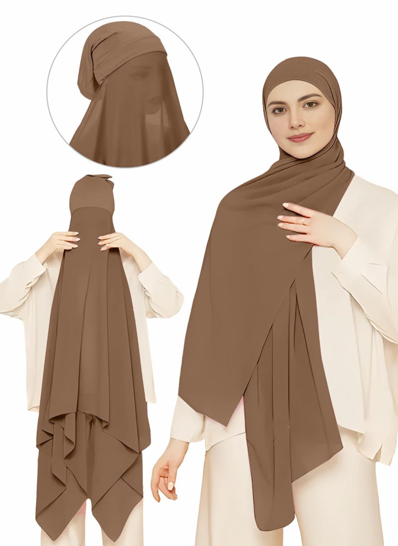 NUKHBAA Instant Hijab Wrap,Pullover Head Scarf with Tube Undercap Dark Brown color Hijab-HC11  - Image 1