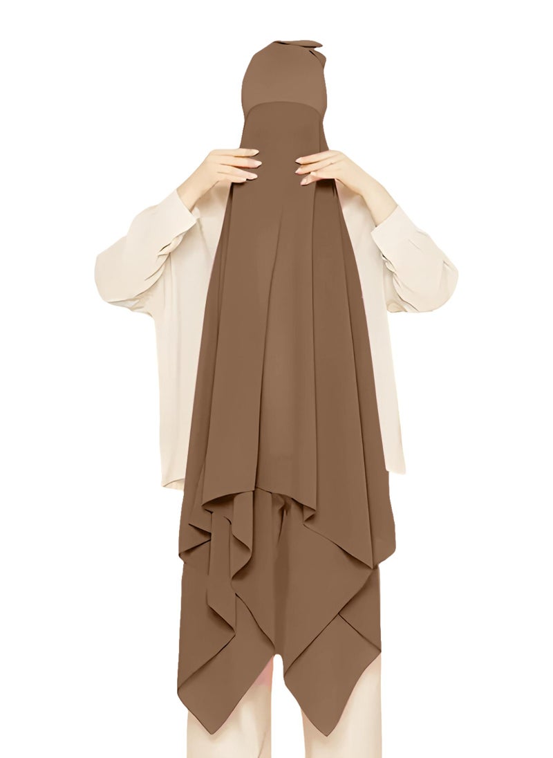 NUKHBAA Instant Hijab Wrap,Pullover Head Scarf with Tube Undercap Dark Brown color Hijab-HC11  - Image 2