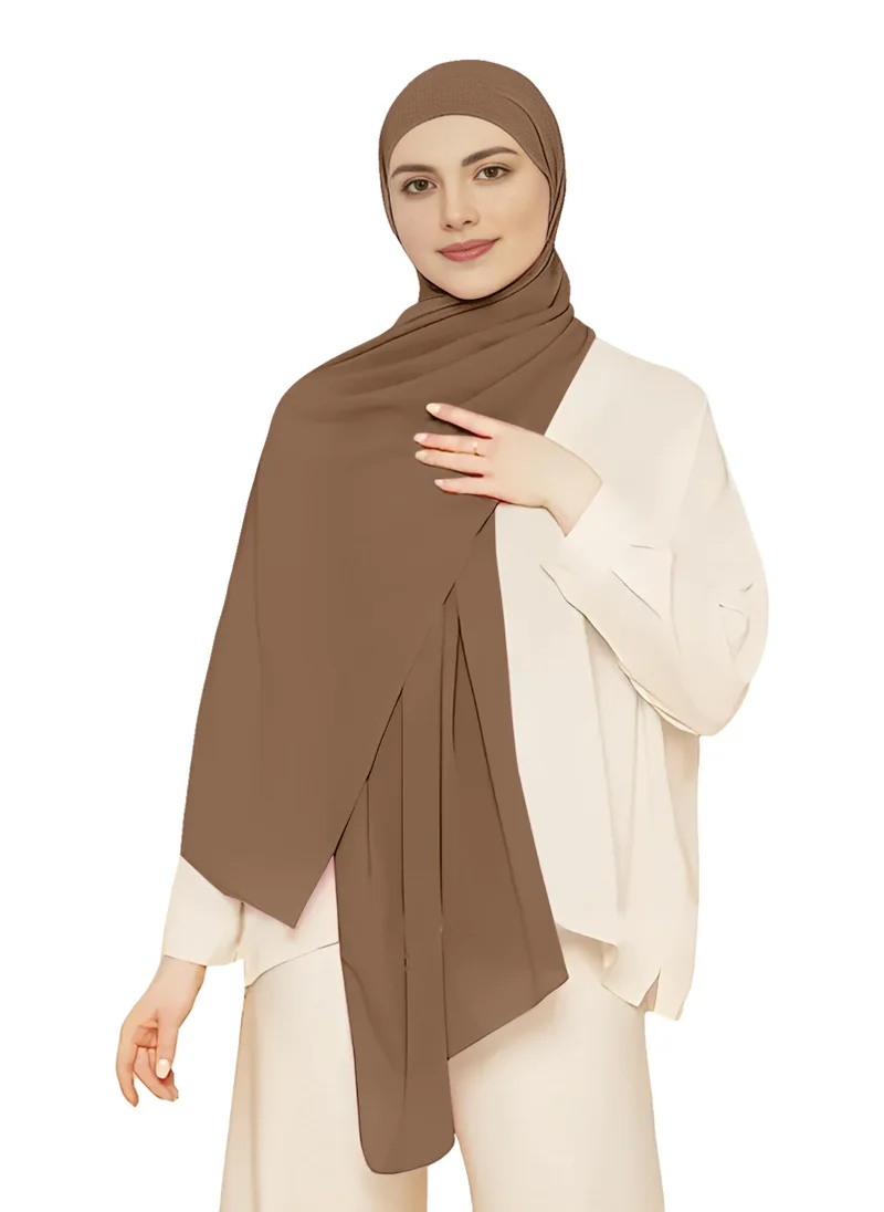 NUKHBAA Instant Hijab Wrap,Pullover Head Scarf with Tube Undercap Dark Brown color Hijab-HC11