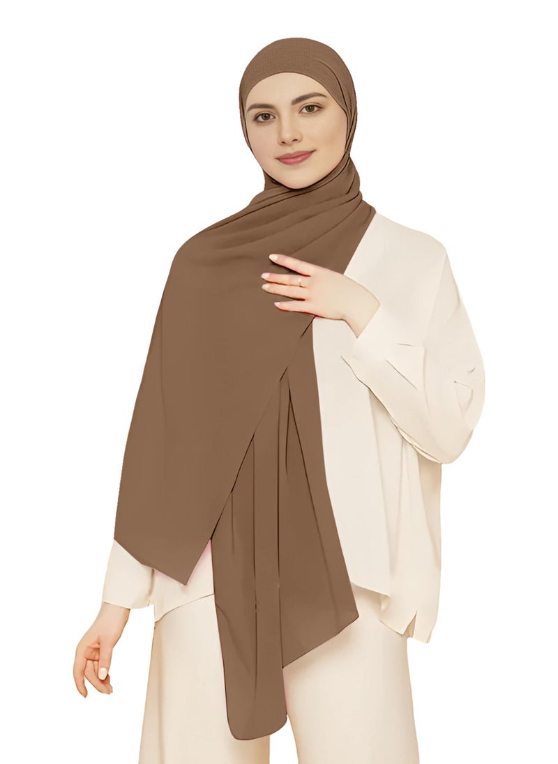 NUKHBAA Instant Hijab Wrap,Pullover Head Scarf with Tube Undercap Dark Brown color Hijab-HC11  - Image 4