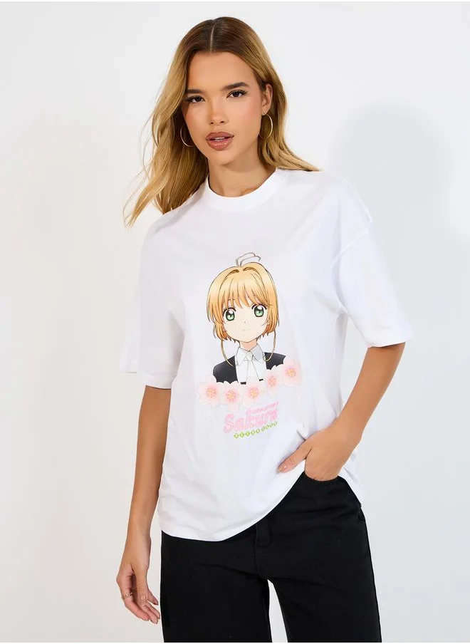 Styli Tohru Honda Graphic Puff Print Oversized T-Shirt