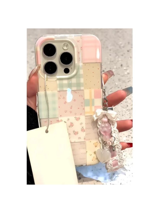 NIBEMINENT Protective TPU Case Cover For iPhone 15 Plus, Stitch Flower Lattice With Bracelet - Image 1