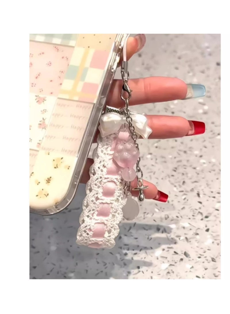 NIBEMINENT Protective TPU Case Cover For iPhone 15 Plus, Stitch Flower Lattice With Bracelet - Image 2