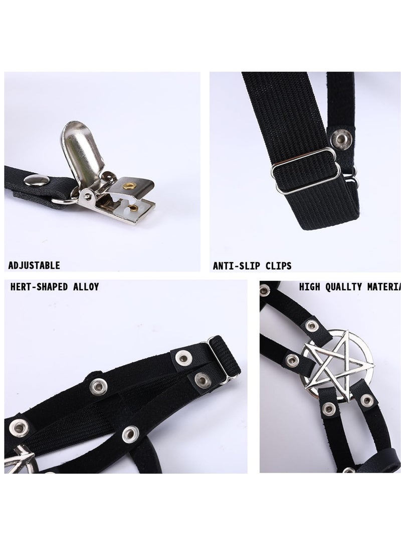 Excefore Women Adjustable Leather Thigh Garter, 2Pcs Star Shaped Leg Garter with Clips Punk Goth Garters for Thigh-high Socks  - Image 4
