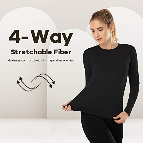 MANCYFIT Womens Thermal Tops Fleece Lined Shirt Long Sleeve Base Layer Black Small - Image 3