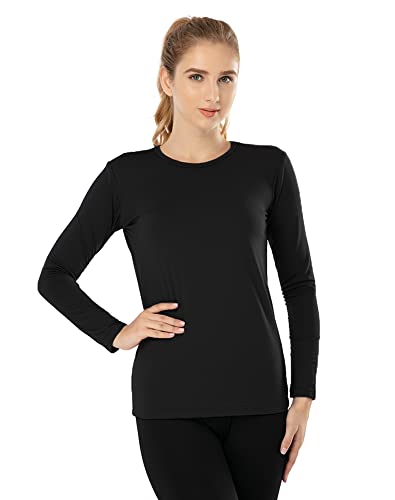 MANCYFIT Womens Thermal Tops Fleece Lined Shirt Long Sleeve Base Layer Black Small - Image 2