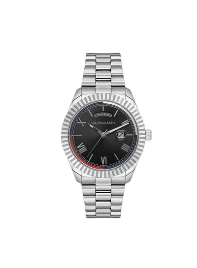 U.S. Polo Assn. Novelties Black Dial Silver Stainless Steel Bracelet Analog Watch for Men 42mm