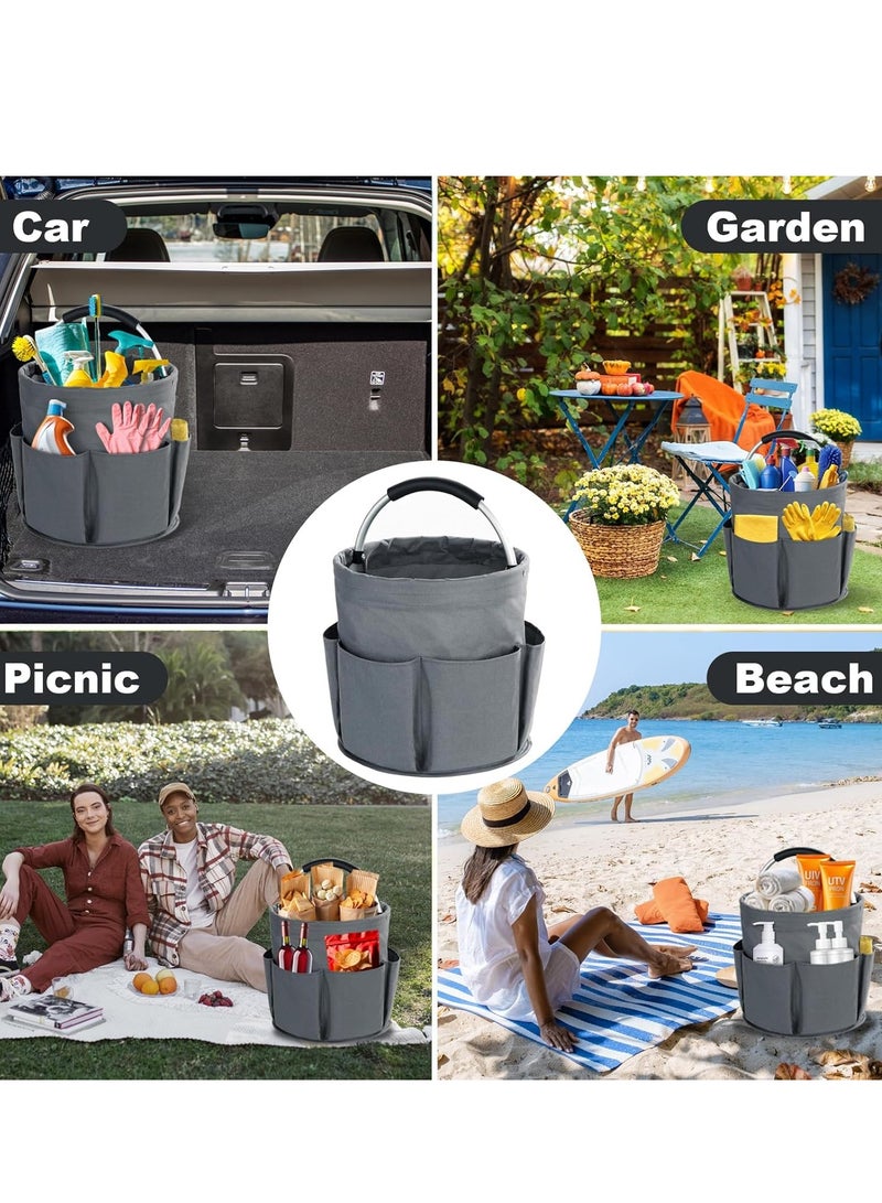 YelaJoy 17L Cleaning Tool Storage Basket,  Foldable Cleaning Supply Caddy,  Cleaning Caddy Cleaning Products Organizers, Portable Multi Cleaning Bucket Bag for Home, Garden (Dark Grey) - Image 3