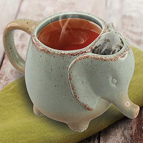 HAPPINESS APPLY HERE Ceramic 15oz Elephant Tea Mug Green - Image 1