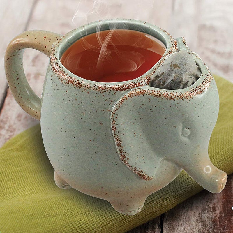 HAPPINESS APPLY HERE Ceramic 15oz Elephant Tea Mug Green - Image 4