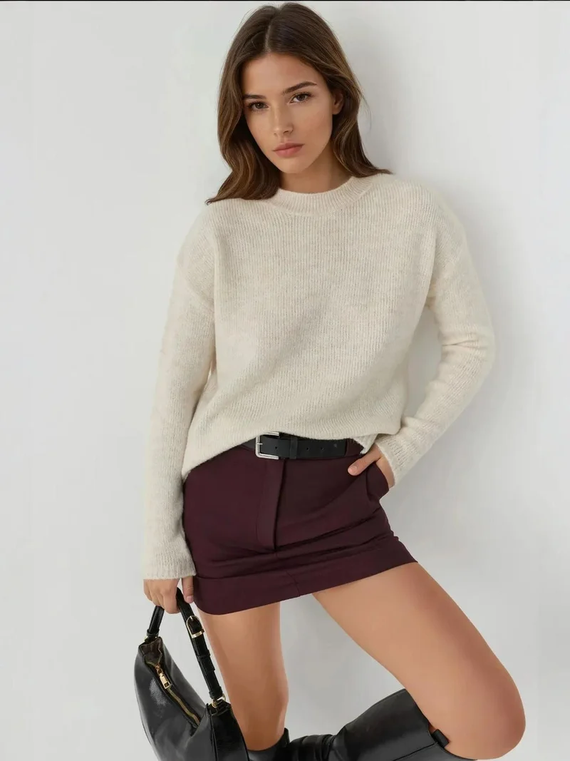 هيكاب كنزة صوفية سميكة بياقة دائرية