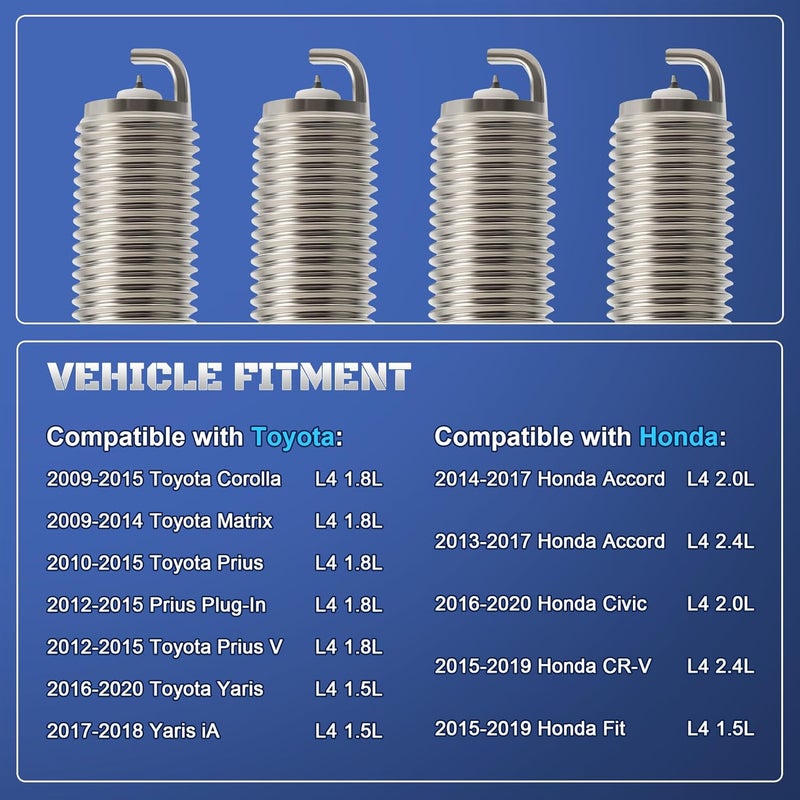 A-NAFTULY Iridium Spark Plugs 4 Pack 93501 LKAR7BIX-11S for Honda, Toyota, Subaru, Mazda, and Acura - Image 2