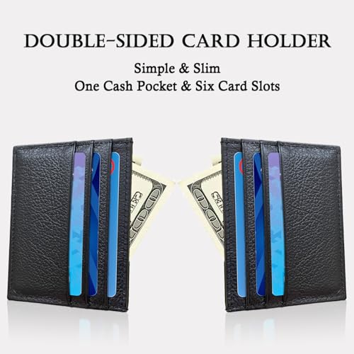 WOXVM Credit Card Holder Wallet RFID Blocking Slim Credit Card Cases Holder Premium Leather Minimalist Front Pocket Small Wallet with 6 Card Slots and 1 Pockets for Men Women (Black) - Image 4