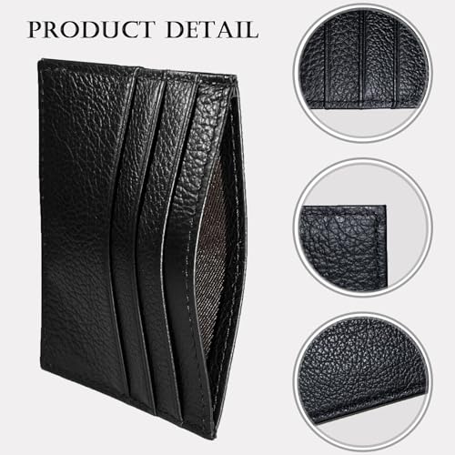 WOXVM Credit Card Holder Wallet RFID Blocking Slim Credit Card Cases Holder Premium Leather Minimalist Front Pocket Small Wallet with 6 Card Slots and 1 Pockets for Men Women (Black) - Image 3