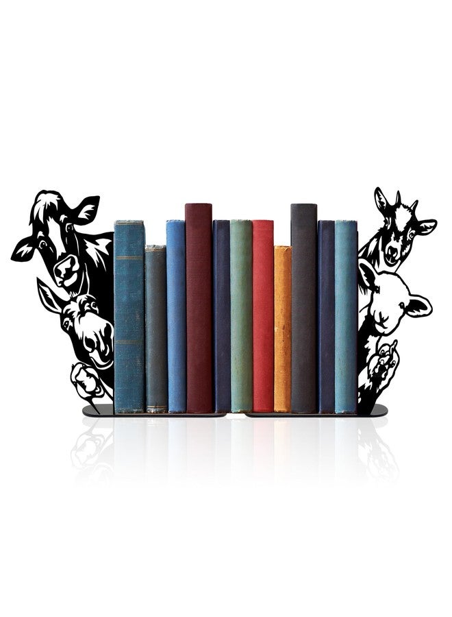 Ecqizer Metal Farmhouse Peeking Animals Bookend, Unique Decorative Book Ends for Shelves, Cute Bookshelf Decor, Bookshelf Decorative Objects for Home Office Desk Bookshelf Decor, Black - Image 1