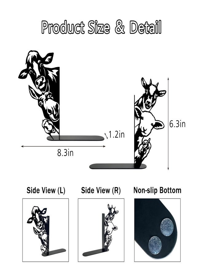 Ecqizer Metal Farmhouse Peeking Animals Bookend, Unique Decorative Book Ends for Shelves, Cute Bookshelf Decor, Bookshelf Decorative Objects for Home Office Desk Bookshelf Decor, Black - Image 2