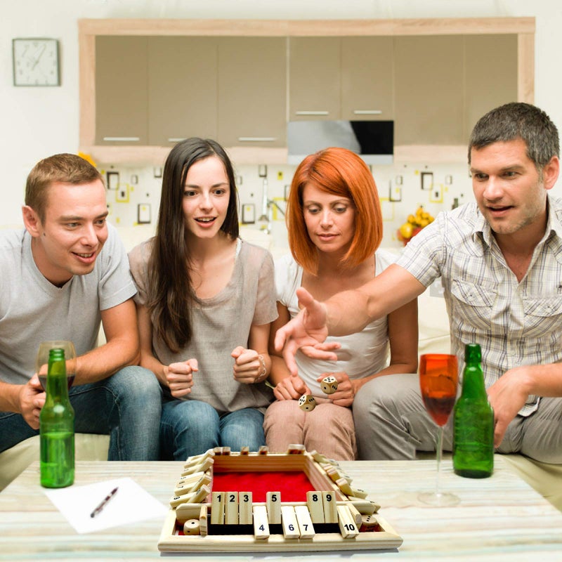 DC-BEAUTIFUL Shut The Box Dice Game, 2-4 Players Classic Board Game for Adults, Wooden Tabletop Game with Dices and Instruction,Math Strategy Game for Christmas Party (Red) - Image 4