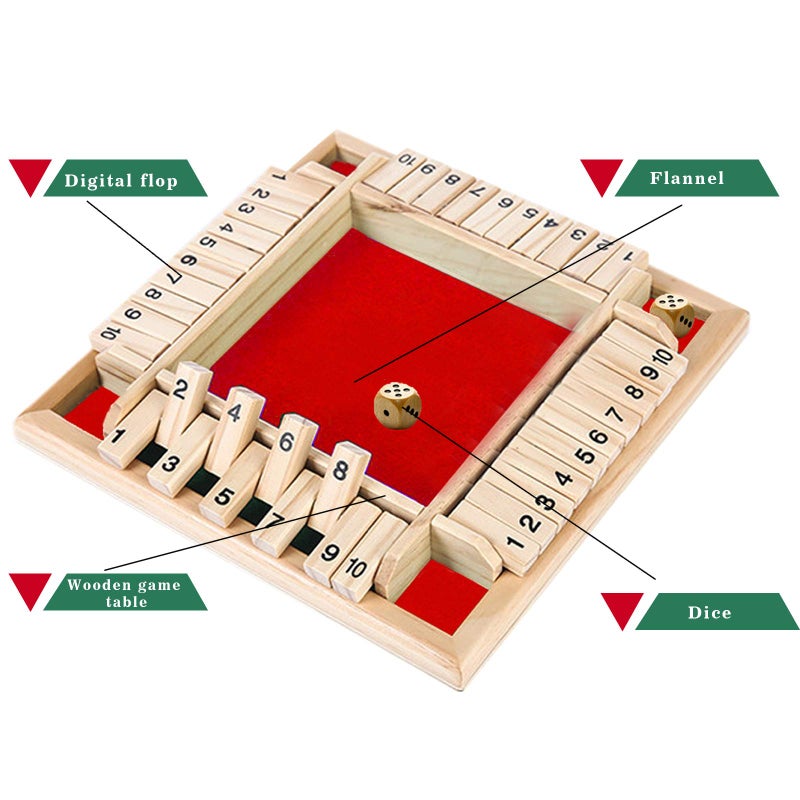 DC-BEAUTIFUL Shut The Box Dice Game, 2-4 Players Classic Board Game for Adults, Wooden Tabletop Game with Dices and Instruction,Math Strategy Game for Christmas Party (Red) - Image 3