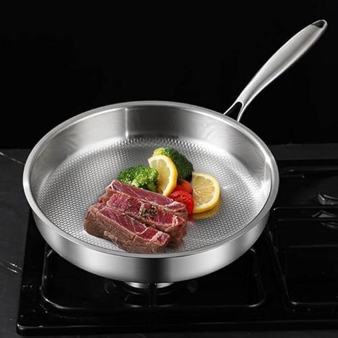 ELECDON Mivceklw Nonstick Frying Pan With Lid  Titanium Alloy NonStick Skillet Scratch Resistant  Even Heat Distribution For Induction Electric Stove Home Kitchen  Camping Stainless Steel - Image 4
