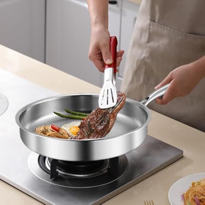 ELECDON Mivceklw Nonstick Frying Pan With Lid  Titanium Alloy NonStick Skillet Scratch Resistant  Even Heat Distribution For Induction Electric Stove Home Kitchen  Camping Stainless Steel - Image 3
