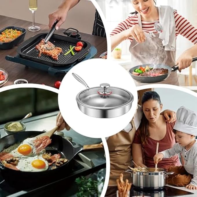 ELECDON Mivceklw Nonstick Frying Pan With Lid  Titanium Alloy NonStick Skillet Scratch Resistant  Even Heat Distribution For Induction Electric Stove Home Kitchen  Camping Stainless Steel - Image 5