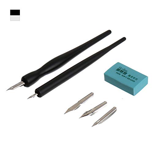 worison Cartoon Comic Dip Pen Set Calligraphy Pen With 5 Nibs&Eraser,Black - Image 1